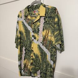 Hilo Hattie Men's Hawaiian Shirt Yellow Palm Print Size L