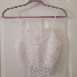 White Lace Crop Top Spaghetti Straps