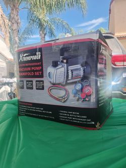 XtremepowerUS 1/3 HP 3.5CFM Single Stage A/C Vacuum Pump and AC Manifold Gauge Kit, for R32, R134a R22 R410a Systems, HVAC Air Conditioning Refrigerat