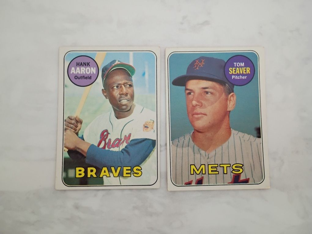 1969 TOPPS Baseball Cards: Seaver and Aaron