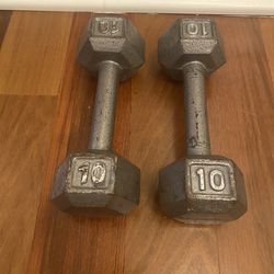 10 LB Pound Dumbbells - Cast Iron Set Pair of 2 Dumbbells