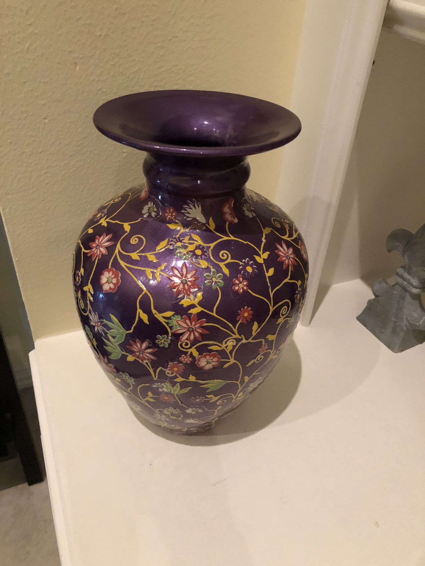 Decorative floral themed ceramic vase - 13” tall