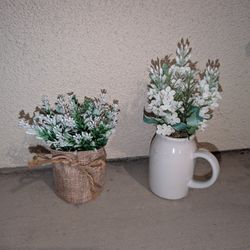 Jute Knot Faux Flower & Antique White Coffee Mug Flower Pot Duo Deal
