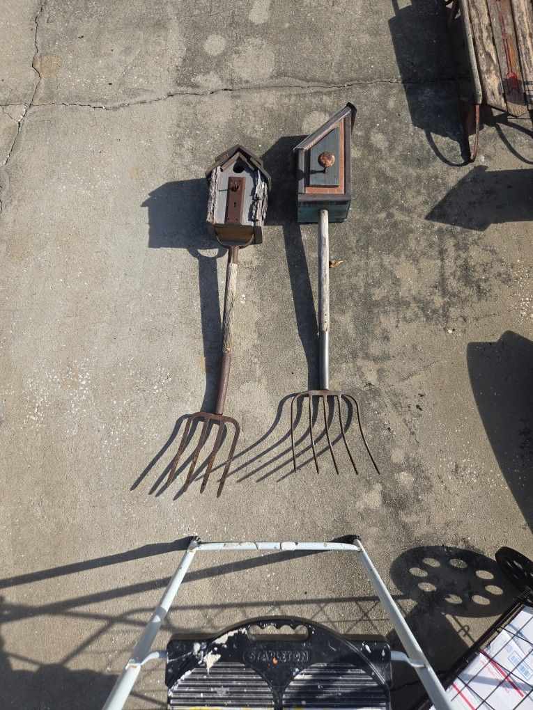 Bird Houses On Antique Pitchforks