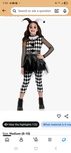 Amscan Girls Punky Jester Halloween Costume Set - Size Medium 8-10 (3-Piece)