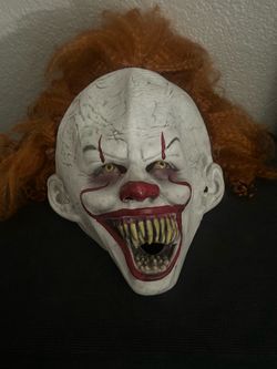 Scary Pennywise Clown Halloween Mask with Hair