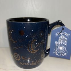 Stay Wild Moon Child Navy Blue Black Gold Wandering Moon Coffee Mug Cup Stars NEW