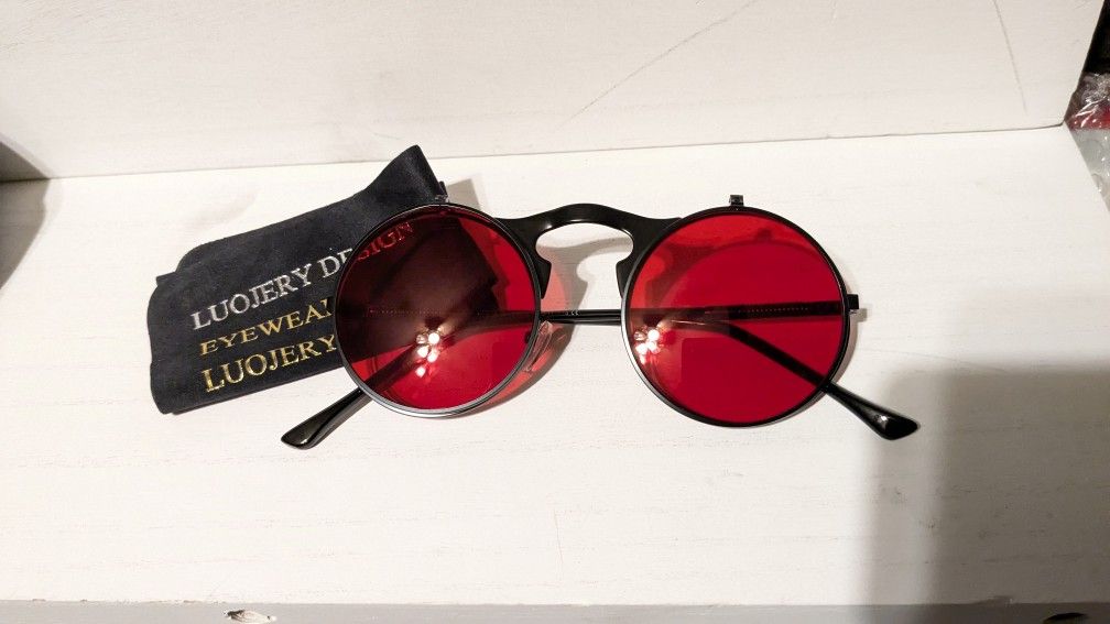 Retro Red 80's Flip Up Steampunk Sunglasses