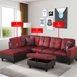 Red Flannel & PVC 3-Piece Living Room Sofa Set – Perfect for House, Apartment, Office, or Studio | 🔥 SALE ON NOW! 🔥