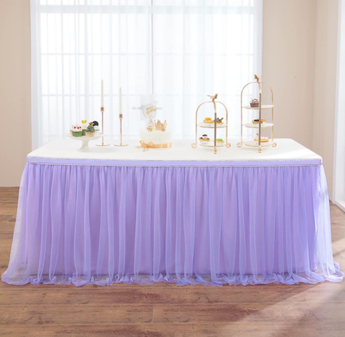 Lavender Tulle Table Skirts for 6ft Rectangle or Round Tables, Baby Purple Tutu Table Skirt Cloth Birthday Party Cake Table Mermaid Decorations(L167in