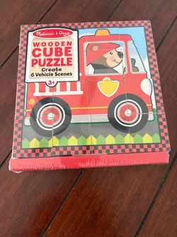 Melissa & Doug Wooden Cube Fire Truck Puzzle - brand new