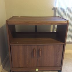 Wooden TV Shelf with Cabinet and Wheels