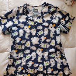 Halloween Scrub Top Size L