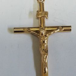14k Yellow Gold Oritalia Crucifix 64mm Drop 56x32mm Italy Pendant 