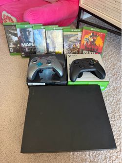 1787 1TB XBOX One X Microsoft with two controllers and games