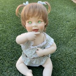 Antique Lil Punkin Porcelain Baby Doll Green Eyes