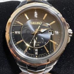 Men's Watch, Seiko Men's Solar Coutura Diamond Two Tone Date Watch With Sapphire Crystal, 42.5mm Case, SNE444