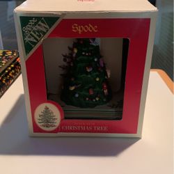 Vintage Spode Christmas Tree Coasters and Holder