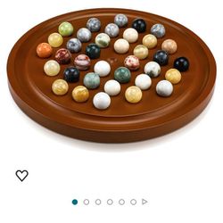 16 Inch Marble Solitaire Board Games Wooden with 36 Natural Marbles Handcrafted Single Player Games, Marble Game Mind Challenging Game for Adults