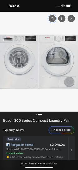 Bosch Washer And Dryer Set 300 Series 2.2 Cf