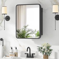 YTSMIR Medicine Cabinet with Mirror, 14x18 Inch Black Bathroom Mirrored Cabinet