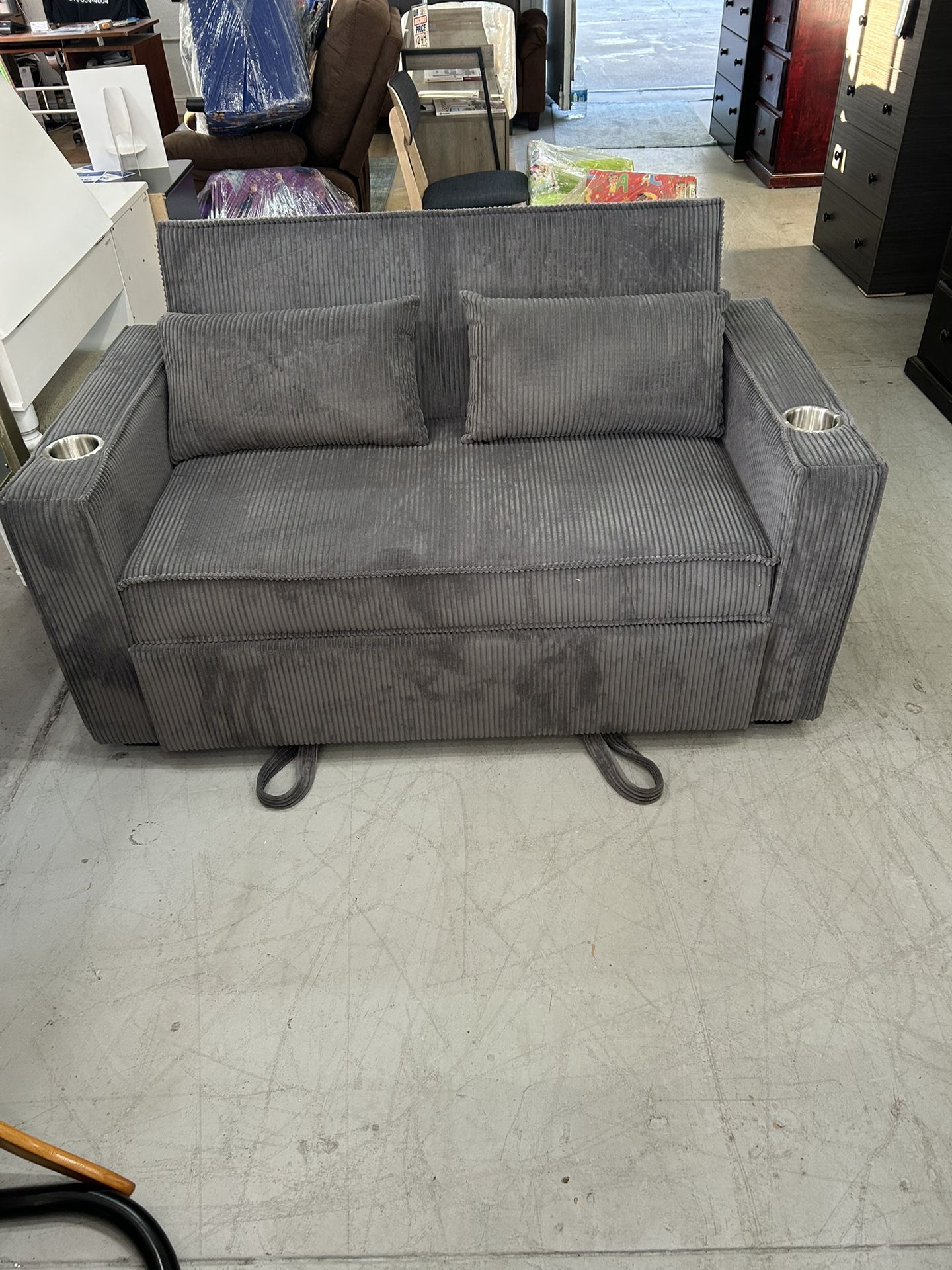 Convertible Sofa Bed With USB Port And Cup Holder
