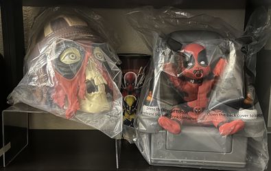 Deadpool & Wolverine Popcorn Bucket Lot (Headpool & Babypool) + Cup & Plush Slippers