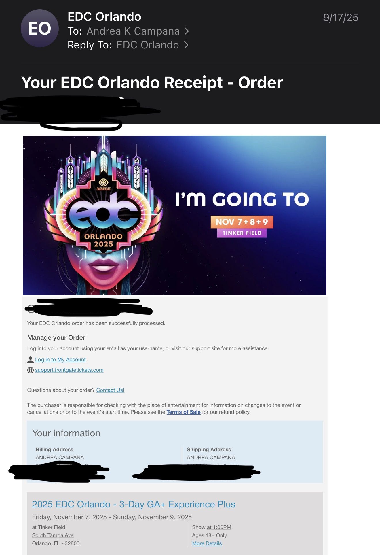 3-day GA+ 2025 EDC Orlando Ticket