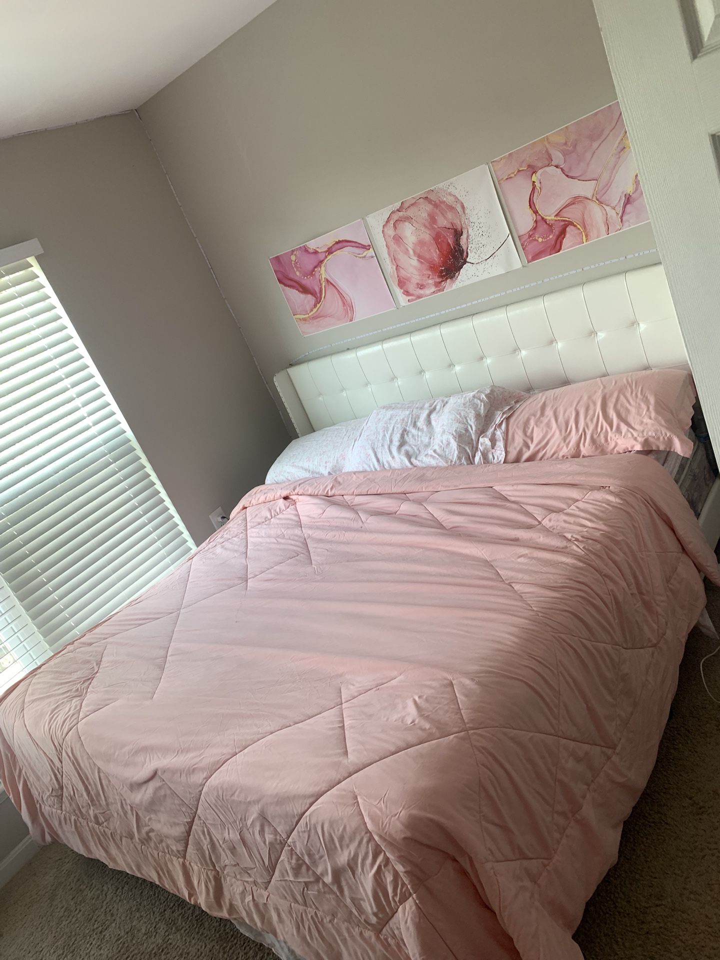 White HOSTACK King Size Bed Frame Including King sized mattress and box springs