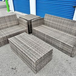 4pc RESIN WICKER PATIO SOFA COFFEE TABLE WITH STORAGE CONTAINER