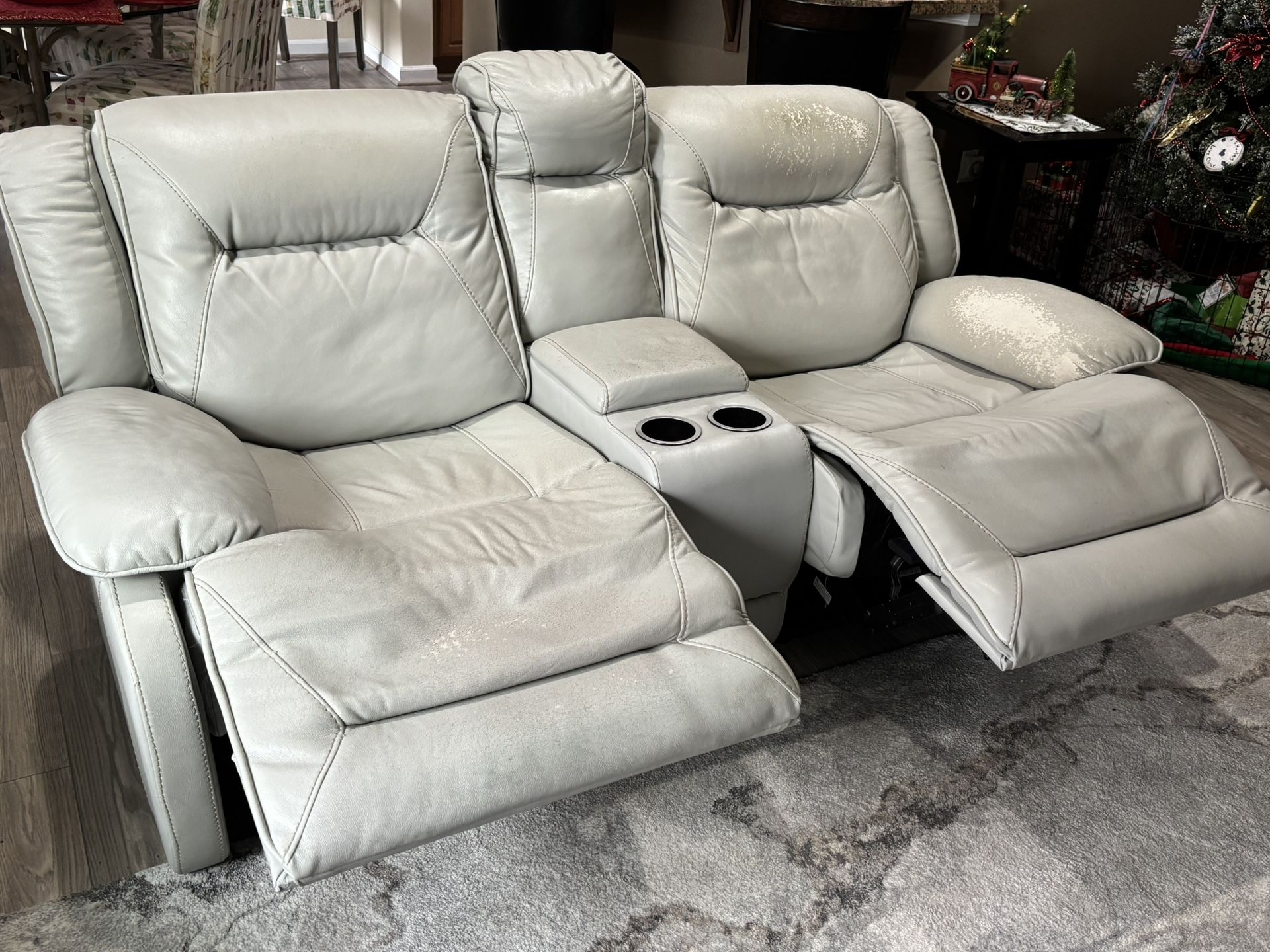 Leatherette Electric Reclining Silver Grey Loveseat