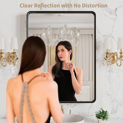 20X16 Inch Black Metal Framed Bathroom Mirror for Wall, Anti-Rust