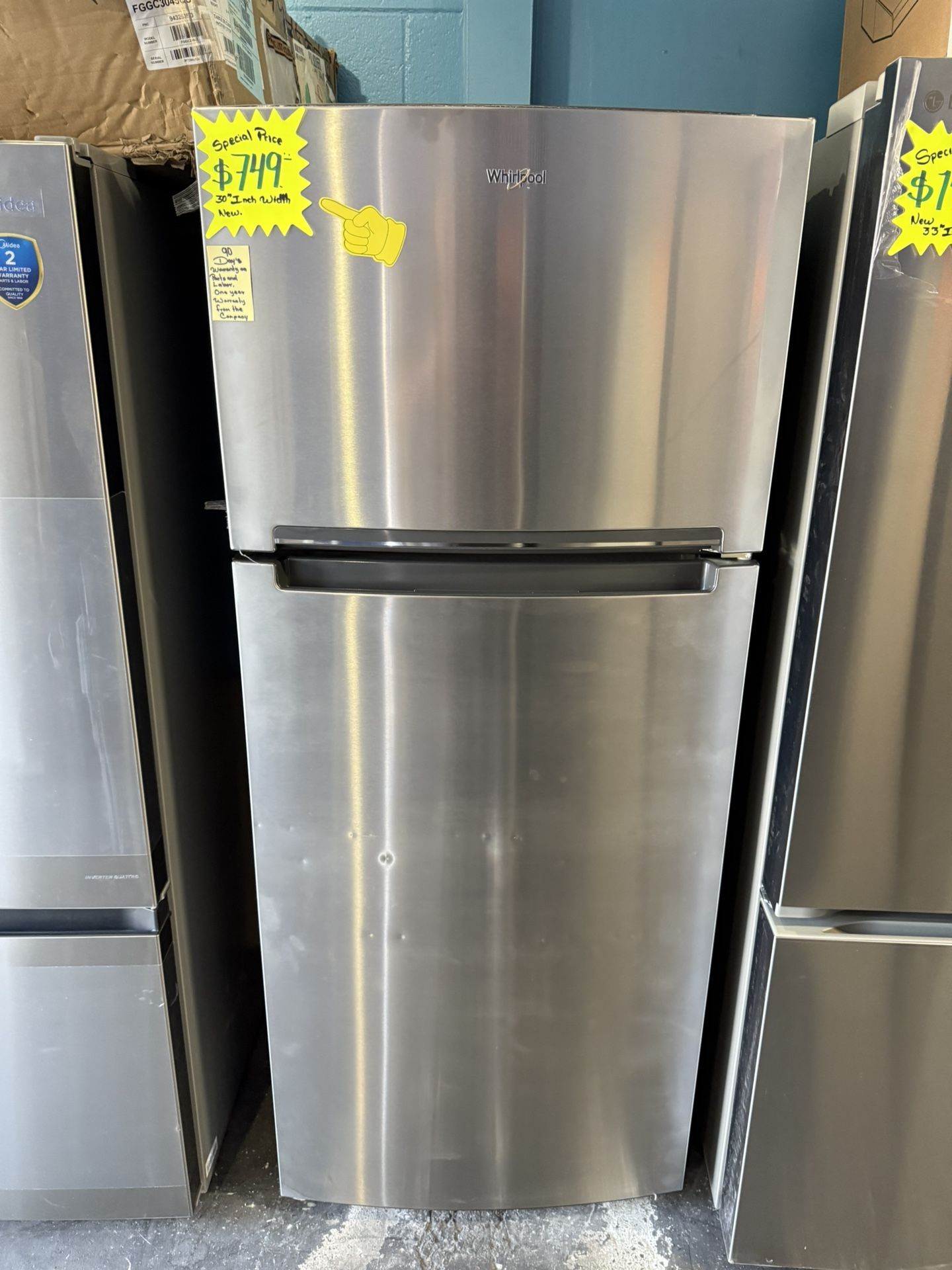 New open box Whirlpool stainless steel top and bottom it has some dents