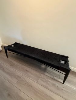 CB2 Bench Black Wood & Woven Jute 65”