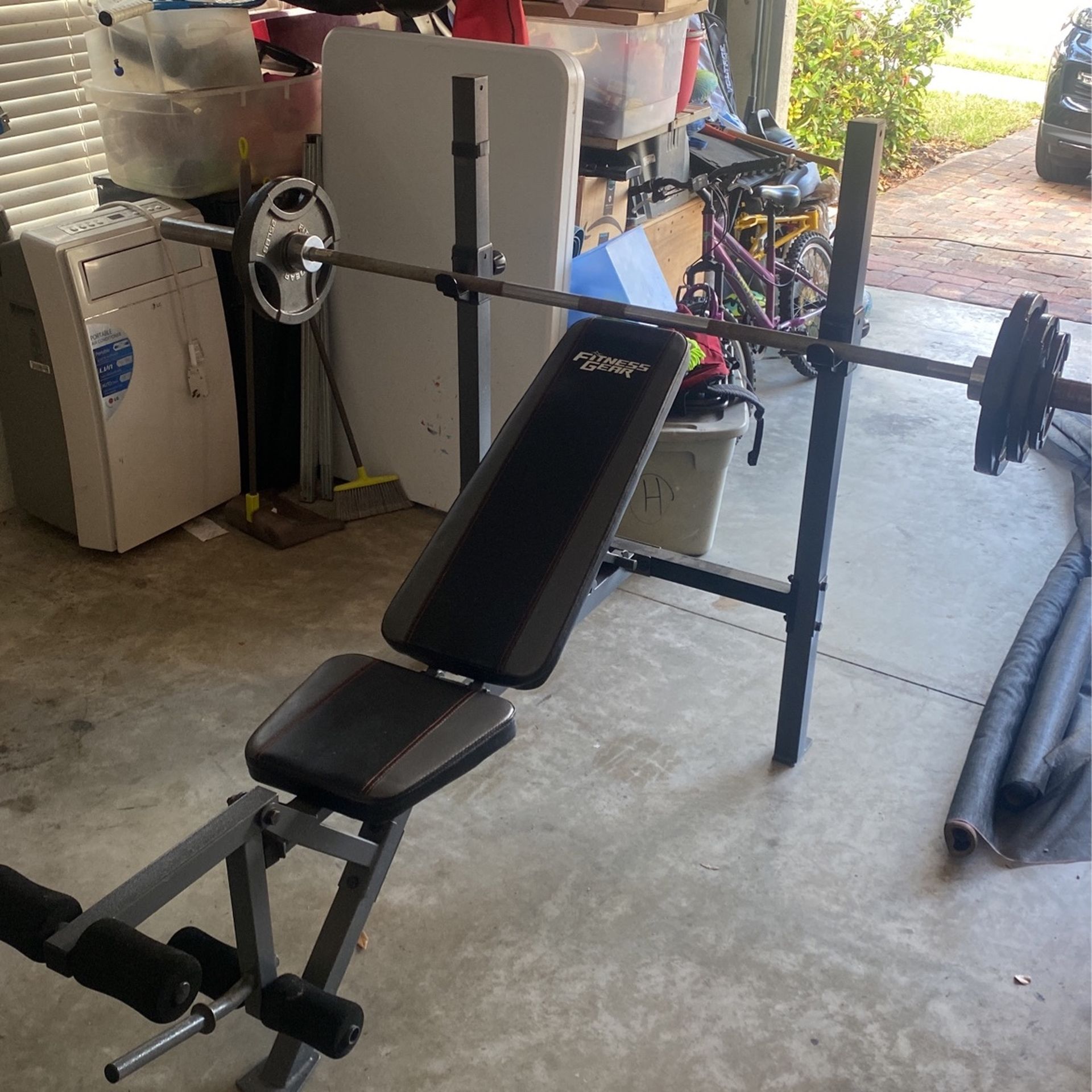 Adjustable Weight Bench With Bar And Weights