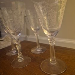 Fostoria "Chintz" Needlepoint Etched Crystal Low Water Goblet