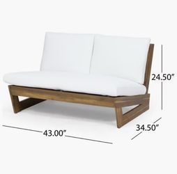 Noble House Teak Outdoor Loveseat w/Water Resist Cushion/Slat Seating/White brand new in box pick up dlv