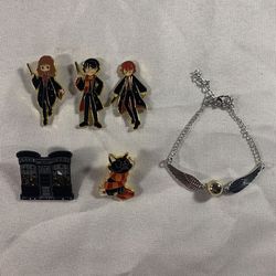 Harry Potter Themed Bundle | 5 Enamel Pins & 2 Snitch Bracelets | New