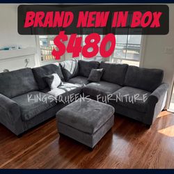 New! Plush Sectional, Soft Grey Sectional, Sectionals, Sofa, Couch, Sectional And Ottoman, Living Room Sofa, Corduroy Sofa, Upholstered Sofa Couch. 