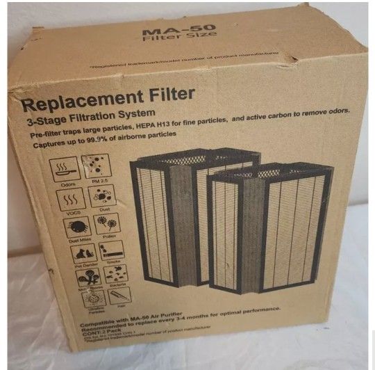 MA 50 2Pk Replacement Filter Compatible Air Purifier 3 in 1 H13 True HEPA MA-50