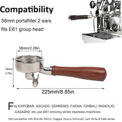 58mm Portafilter Double Spout Compatible with E61 Group Head, 2 ears 