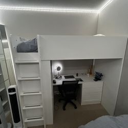 SMÅSTAD Loft bed frame, desk and storage, white, Twin