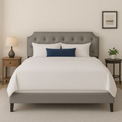 Button Tufted Queen Size Light Gray Bed Frame With Mattress