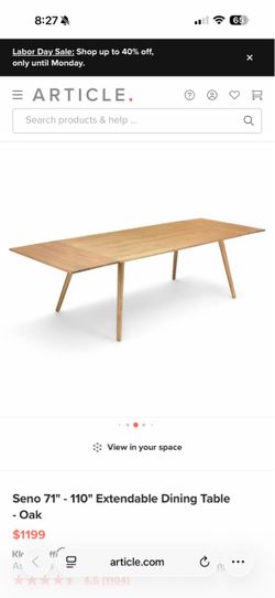Article Seno 71”-110” Extendable Dining Table - Oak