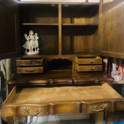 Vintage Wood Vanity And Chair 