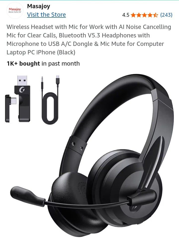 Wireless Headset With Mic / Noise Cancelling