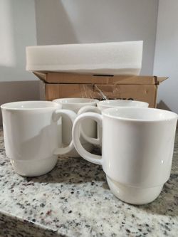 Stackable Porcelain Coffee Mugs Set of 4