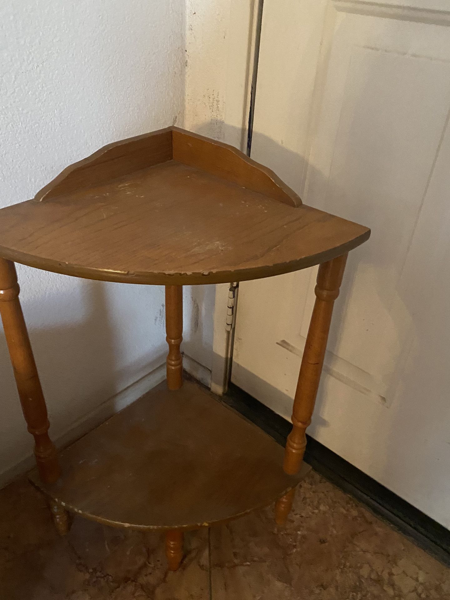 2 Tier Vintage Wooden Corner Shelf