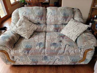Overstuffed fabric loveseat
