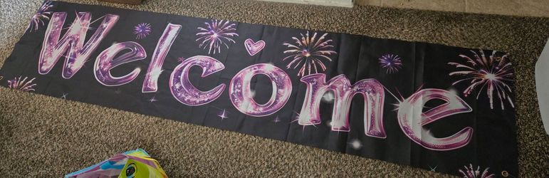 Welcome Party Banner Black and Purple
